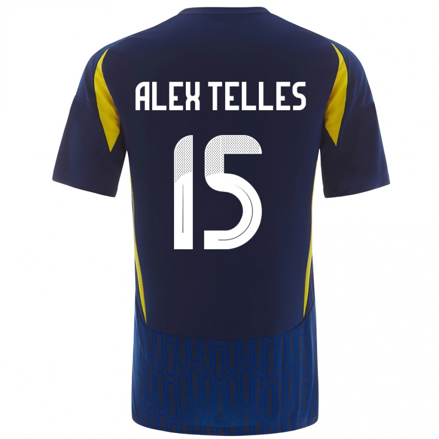 Kids Football Alex Telles #15 Blue Yellow Away Jersey 2024/25 T-Shirt Nz