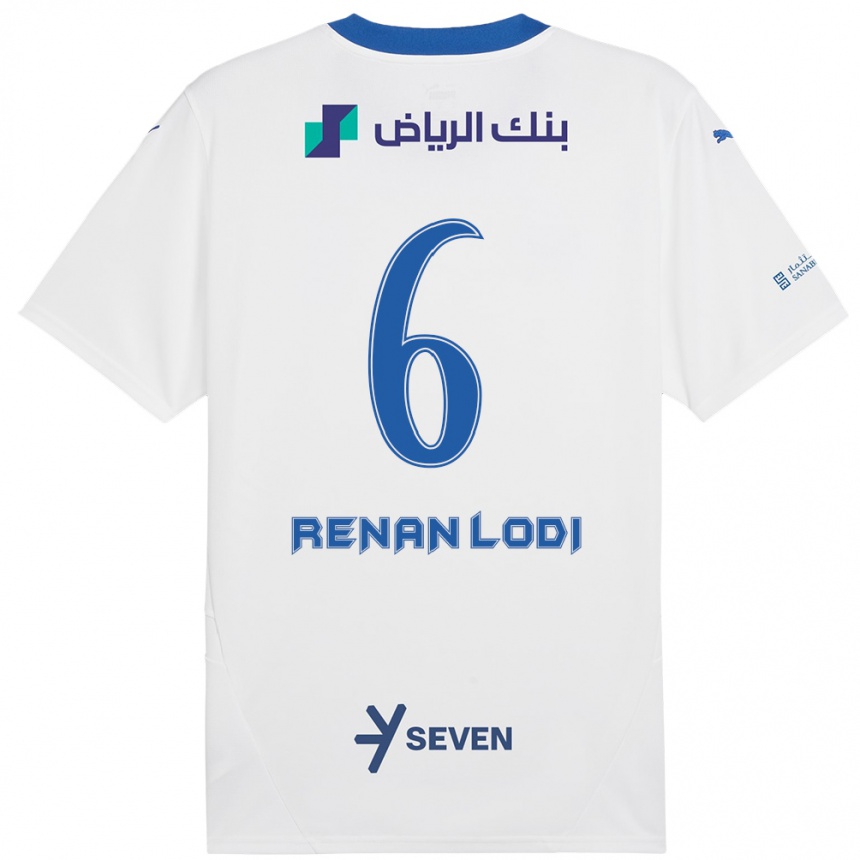 Kids Football Renan Lodi #6 White Blue Away Jersey 2024/25 T-Shirt Nz