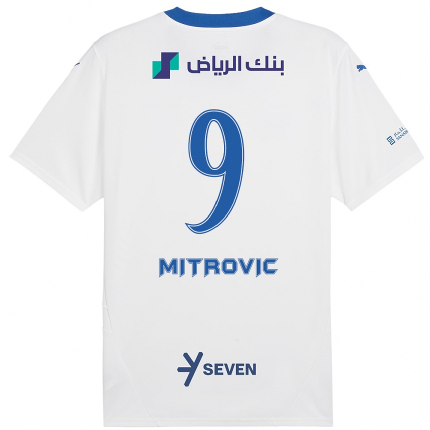 Kids Football Aleksandar Mitrovic #9 White Blue Away Jersey 2024/25 T-Shirt Nz