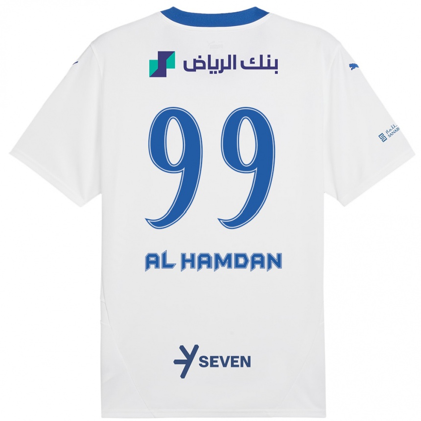 Kids Football Abdullah Al-Hamdan #99 White Blue Away Jersey 2024/25 T-Shirt Nz