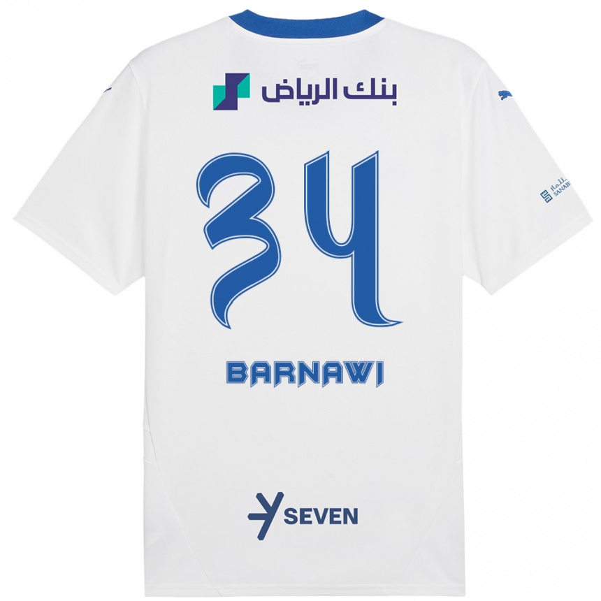 Kids Football Saleh Barnawi #34 White Blue Away Jersey 2024/25 T-Shirt Nz