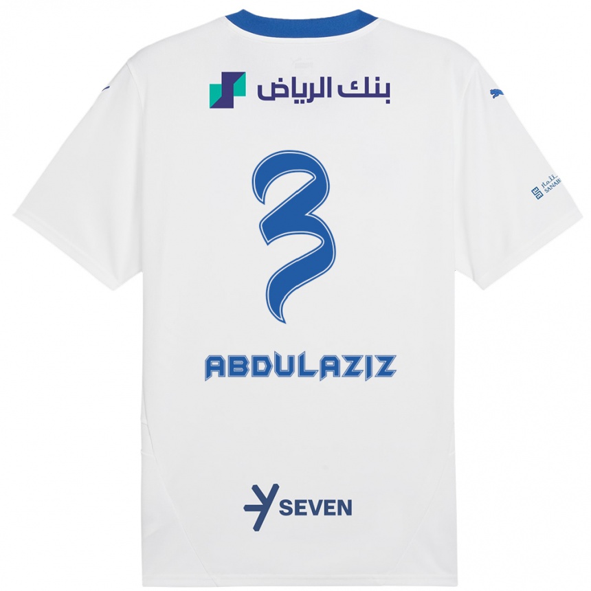 Kids Football Al Jawhara Abdulaziz #3 White Blue Away Jersey 2024/25 T-Shirt Nz