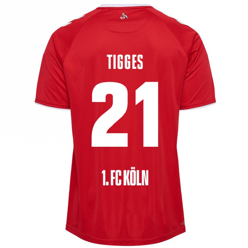 Kids Football Steffen Tigges #21 Red White Away Jersey 2024/25 T-Shirt Nz