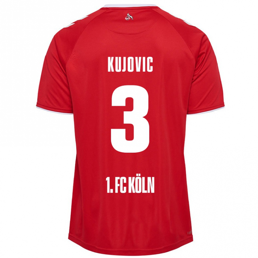 Kids Football Emin Kujovic #3 Red White Away Jersey 2024/25 T-Shirt Nz