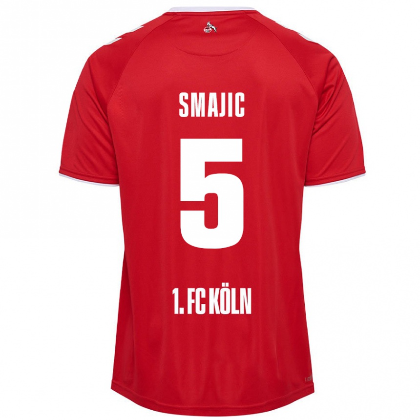 Kids Football Rijad Smajic #5 Red White Away Jersey 2024/25 T-Shirt Nz