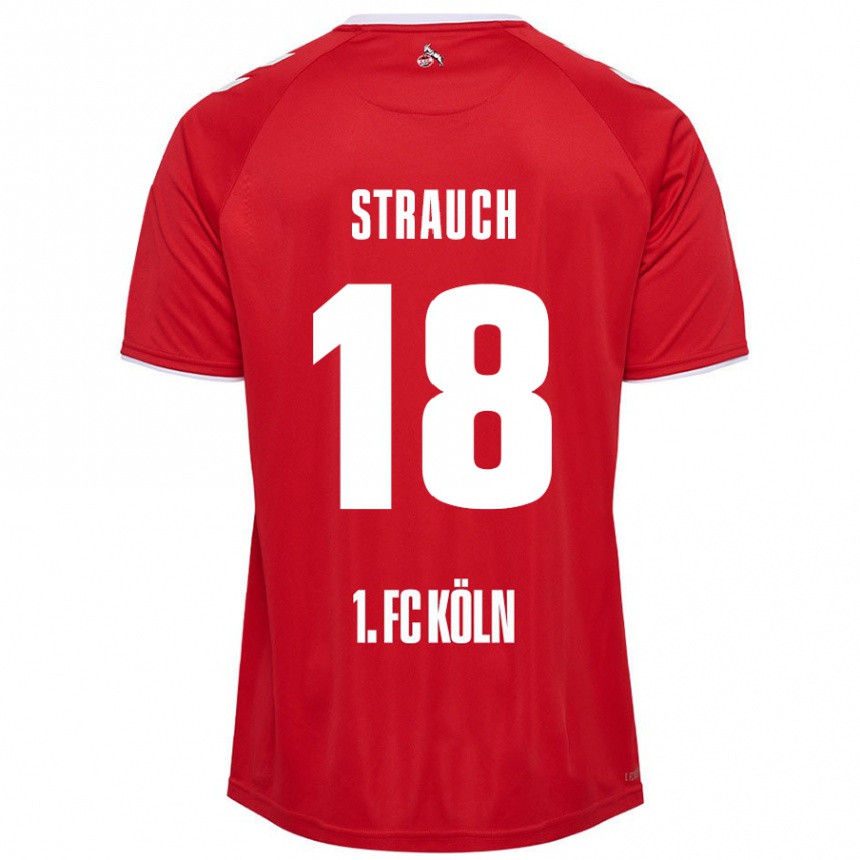 Kids Football Georg Strauch #18 Red White Away Jersey 2024/25 T-Shirt Nz