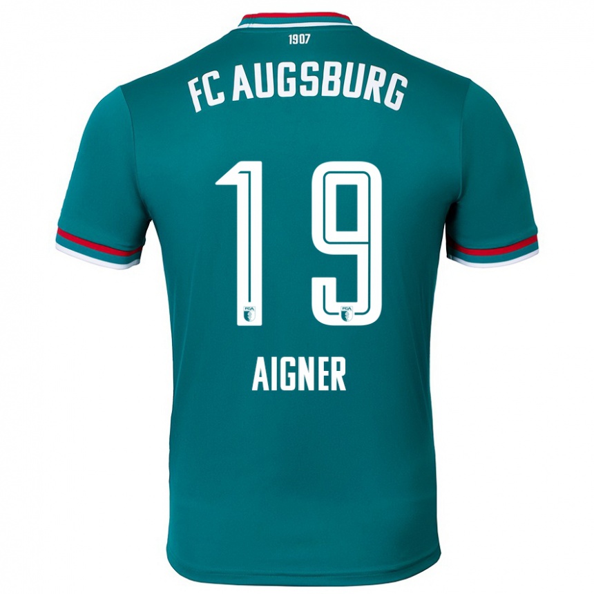 Kids Football Lukas Aigner #19 Dark Green Away Jersey 2024/25 T-Shirt Nz