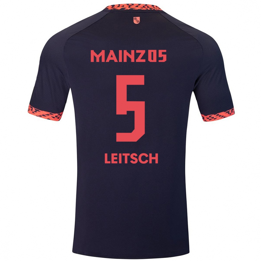 Kids Football Maxim Leitsch #5 Blue Coral Red Away Jersey 2024/25 T-Shirt Nz