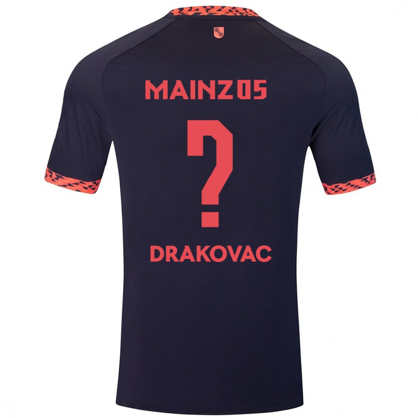 Kids Football Benjamin Drakovac #0 Blue Coral Red Away Jersey 2024/25 T-Shirt Nz