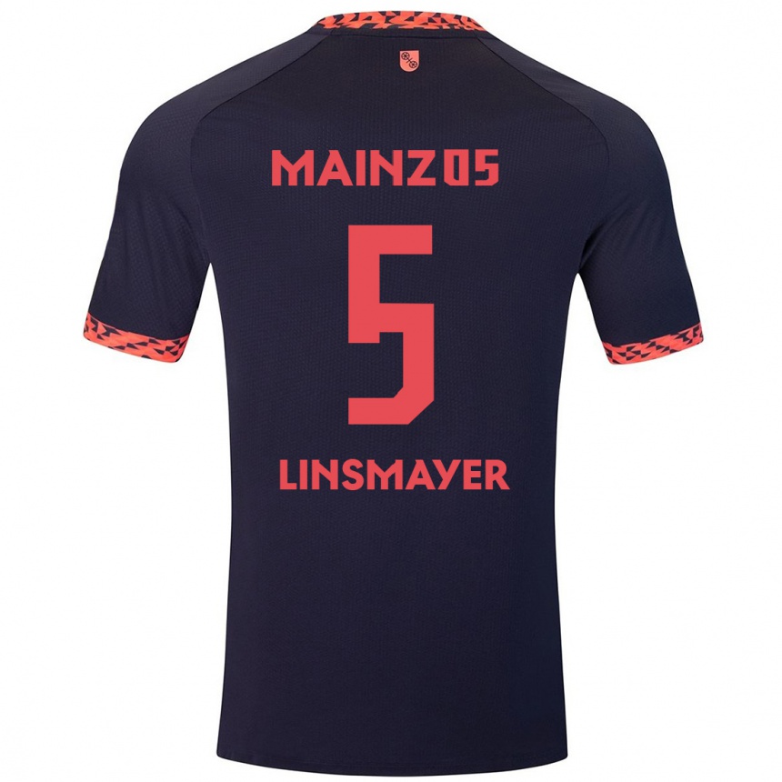 Kids Football Denis Linsmayer #5 Blue Coral Red Away Jersey 2024/25 T-Shirt Nz