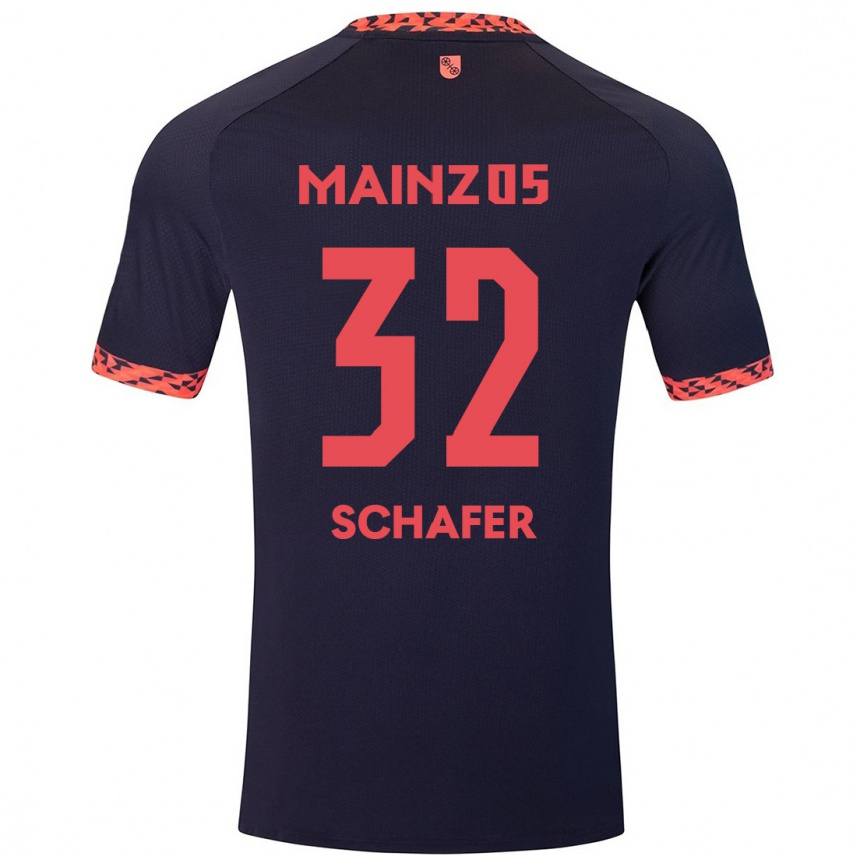 Kids Football Ann-Christin Schäfer #32 Blue Coral Red Away Jersey 2024/25 T-Shirt Nz