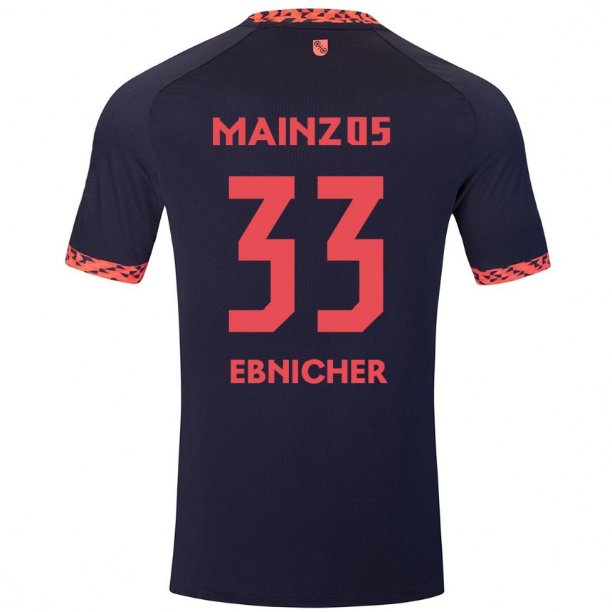 Kids Football Sabine Ebnicher #33 Blue Coral Red Away Jersey 2024/25 T-Shirt Nz