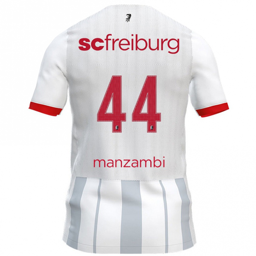 Kids Football Johan Manzambi #44 White Grey Away Jersey 2024/25 T-Shirt Nz