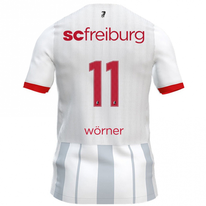 Kids Football Marco Wörner #11 White Grey Away Jersey 2024/25 T-Shirt Nz