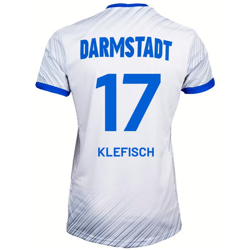 Kids Football Kai Klefisch #17 White Blue Away Jersey 2024/25 T-Shirt Nz