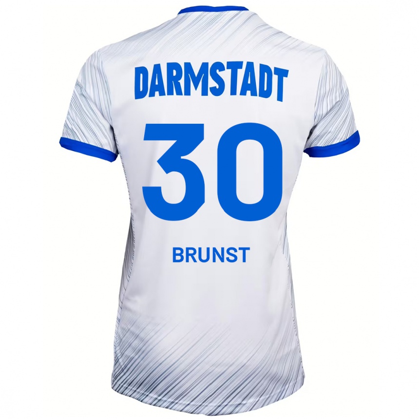 Kids Football Alexander Brunst #30 White Blue Away Jersey 2024/25 T-Shirt Nz