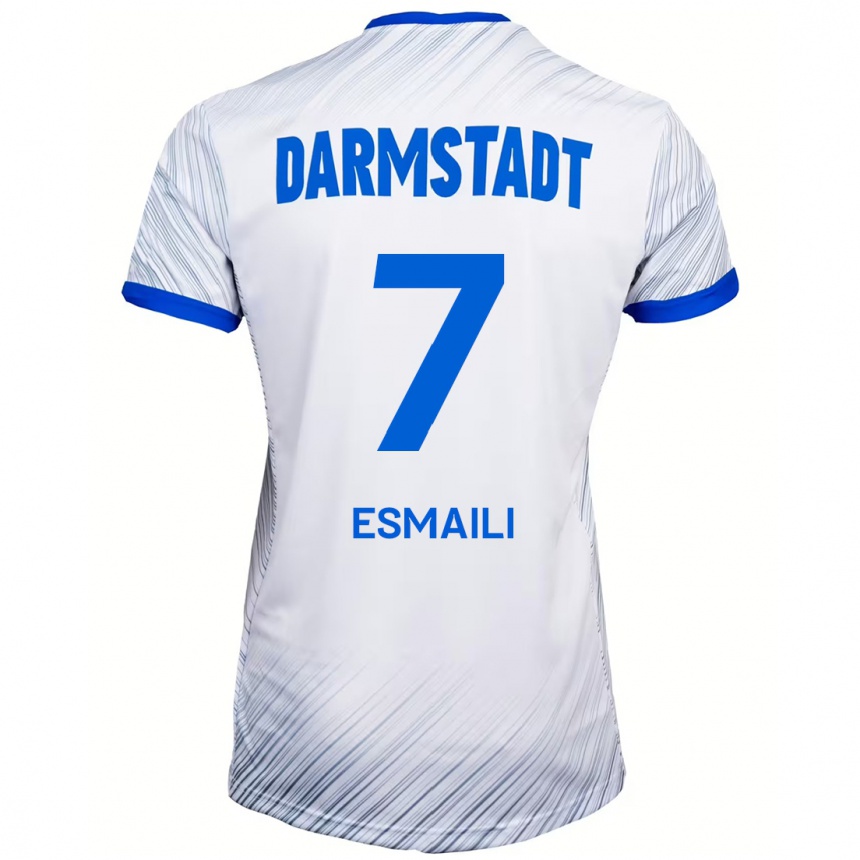 Kids Football Ali Esmaili #7 White Blue Away Jersey 2024/25 T-Shirt Nz