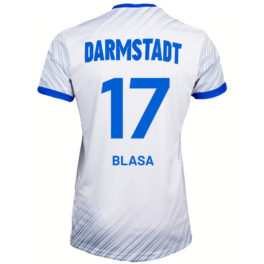 Kids Football Keanu Blasa #17 White Blue Away Jersey 2024/25 T-Shirt Nz