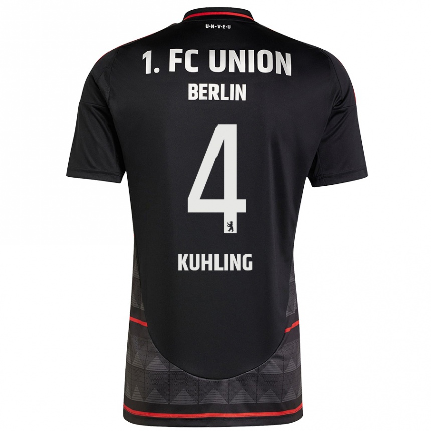 Kids Football Ole Kühling #4 Black Away Jersey 2024/25 T-Shirt Nz