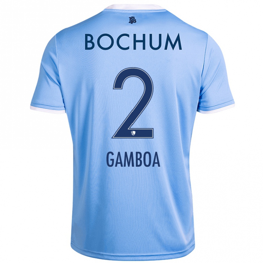 Kids Football Cristian Gamboa #2 Sky Blue Away Jersey 2024/25 T-Shirt Nz