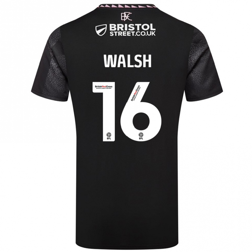 Kids Football Lucy Walsh #16 Black Away Jersey 2024/25 T-Shirt Nz