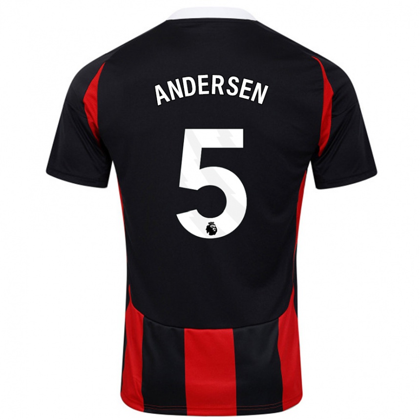 Kids Football Joachim Andersen #5 Black Red Away Jersey 2024/25 T-Shirt Nz