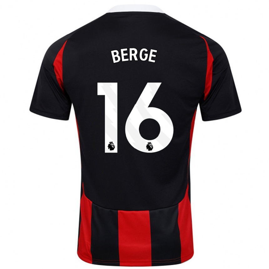 Kids Football Sander Berge #16 Black Red Away Jersey 2024/25 T-Shirt Nz