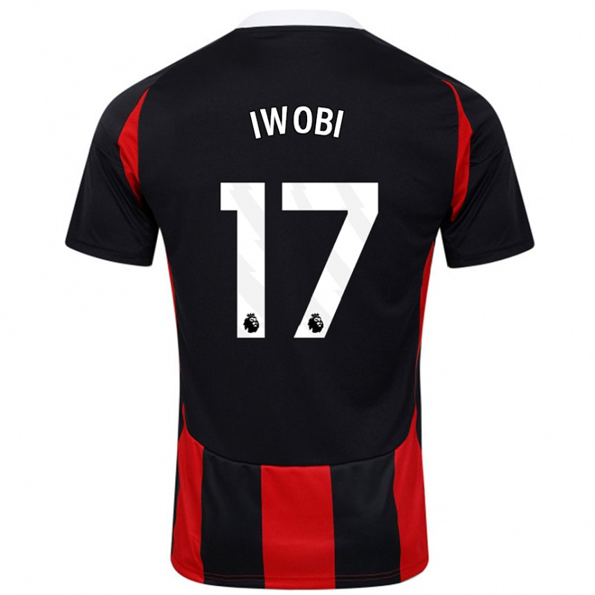 Kids Football Alex Iwobi #17 Black Red Away Jersey 2024/25 T-Shirt Nz