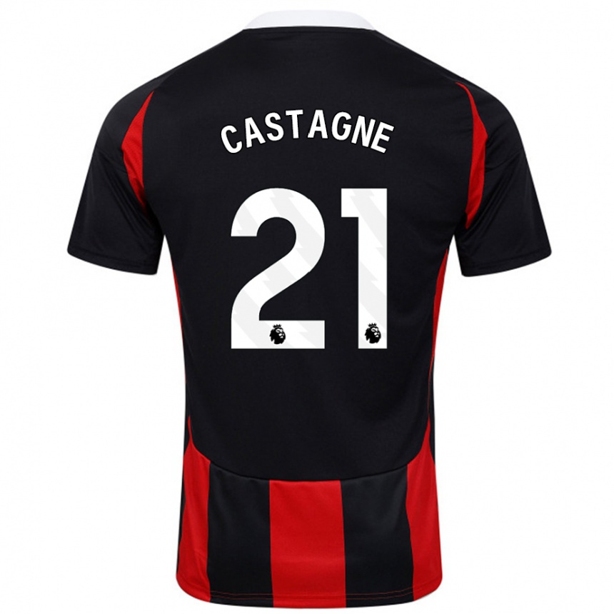 Kids Football Timothy Castagne #21 Black Red Away Jersey 2024/25 T-Shirt Nz