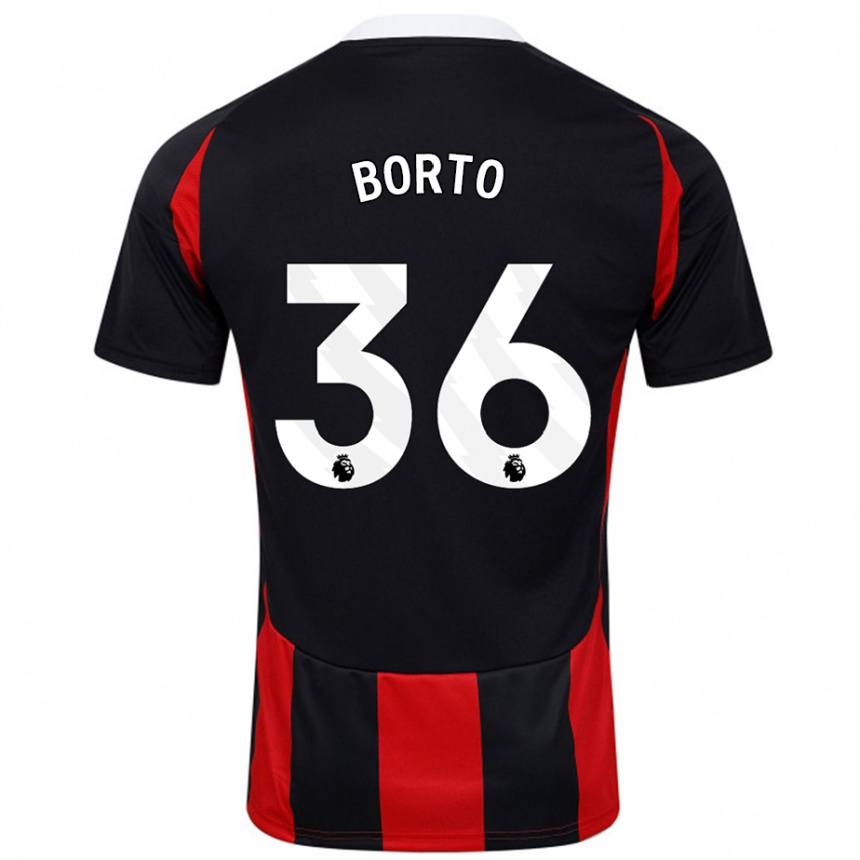 Kids Football Alex Borto #36 Black Red Away Jersey 2024/25 T-Shirt Nz