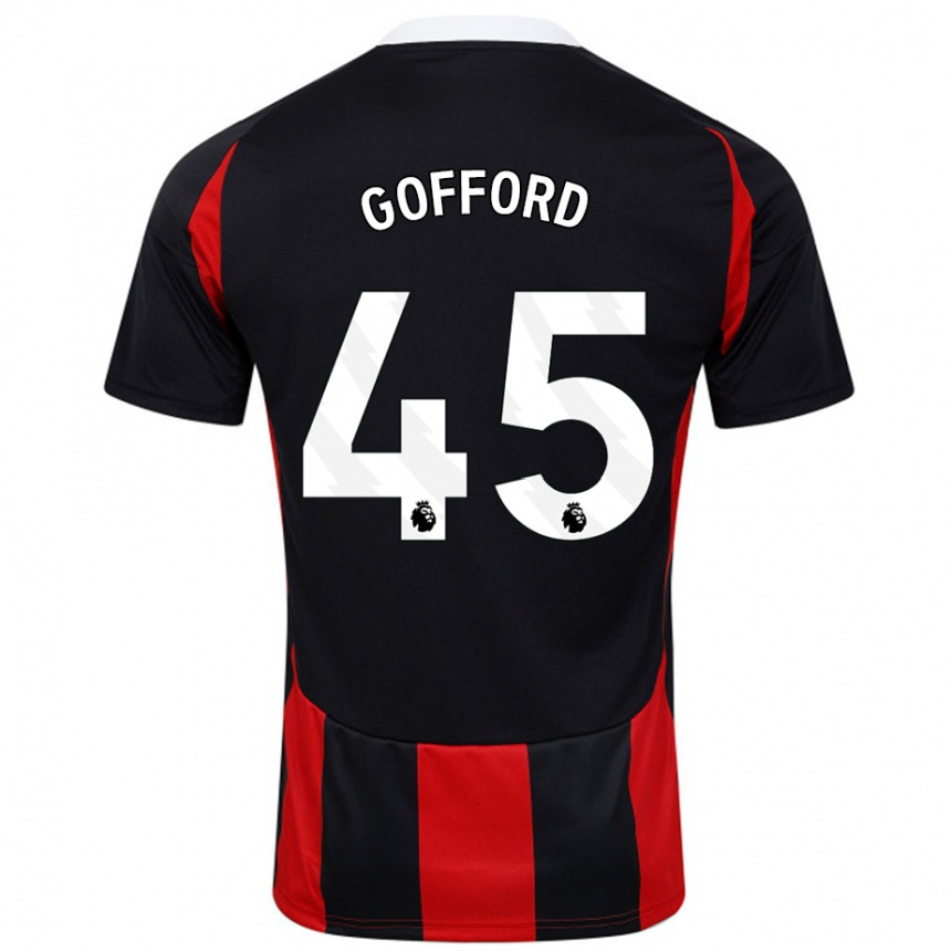 Kids Football Oliver Gofford #45 Black Red Away Jersey 2024/25 T-Shirt Nz