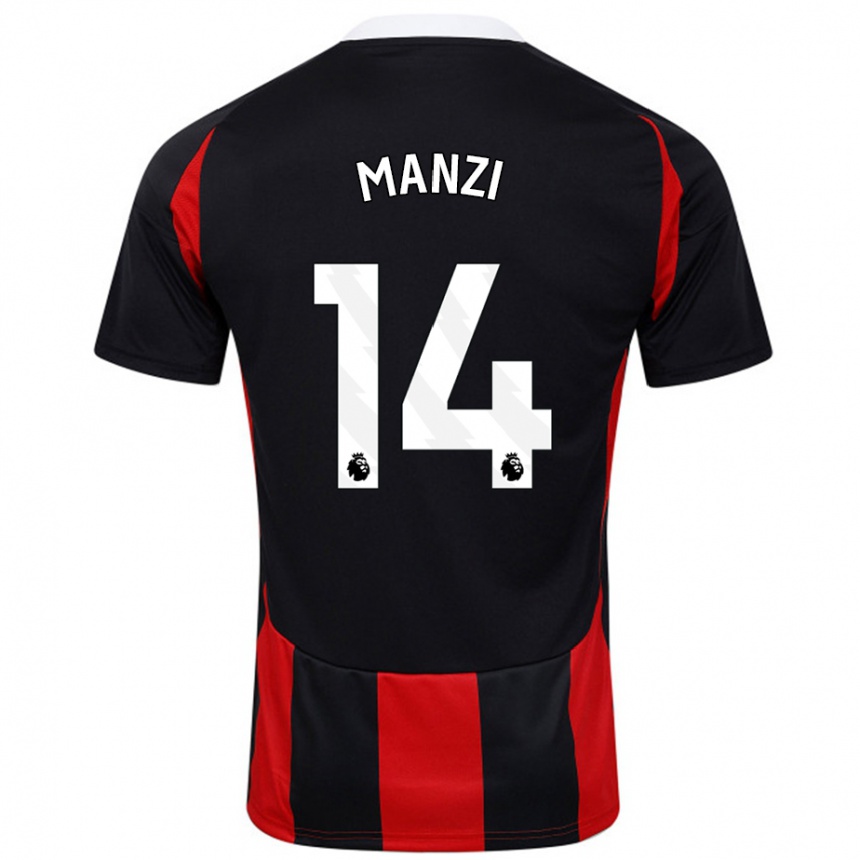 Kids Football Sophie Manzi #14 Black Red Away Jersey 2024/25 T-Shirt Nz