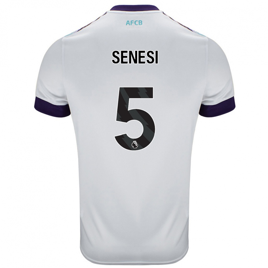 Kids Football Marcos Senesi #5 White Green Purple Away Jersey 2024/25 T-Shirt Nz