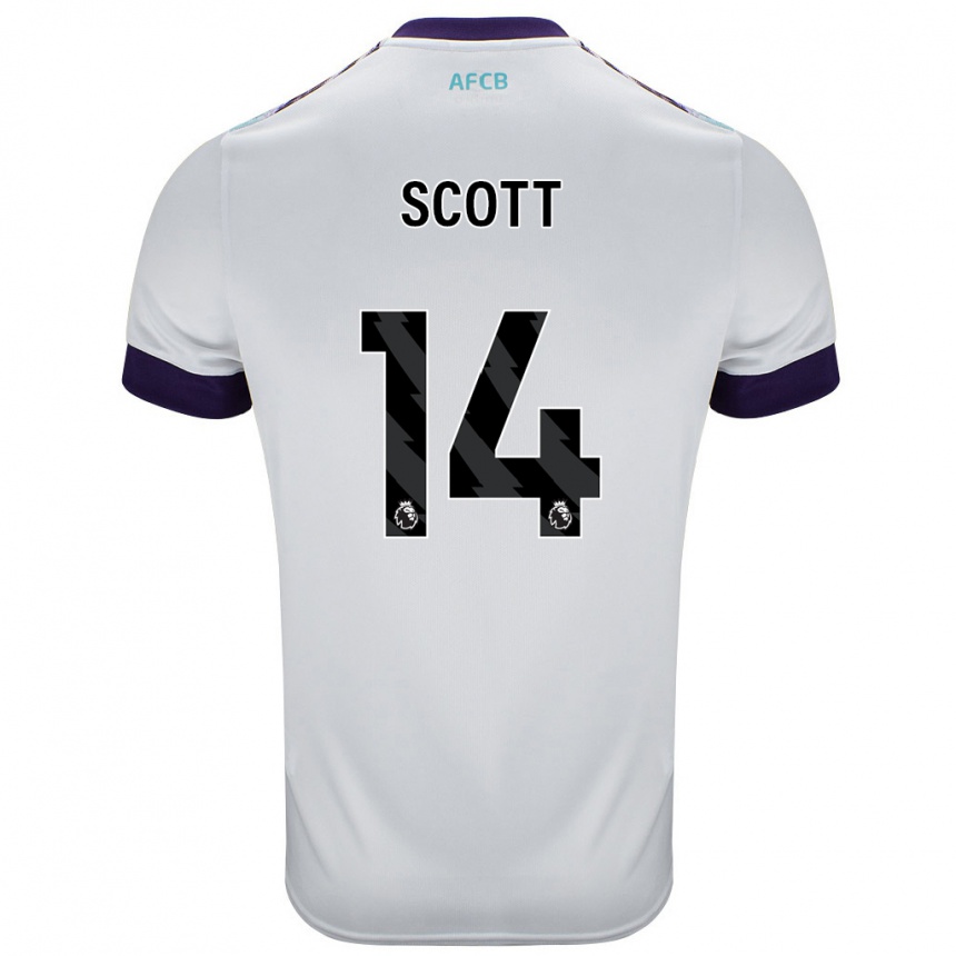 Kids Football Alex Scott #14 White Green Purple Away Jersey 2024/25 T-Shirt Nz