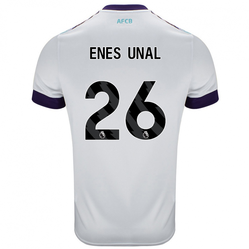 Kids Football Enes Ünal #26 White Green Purple Away Jersey 2024/25 T-Shirt Nz