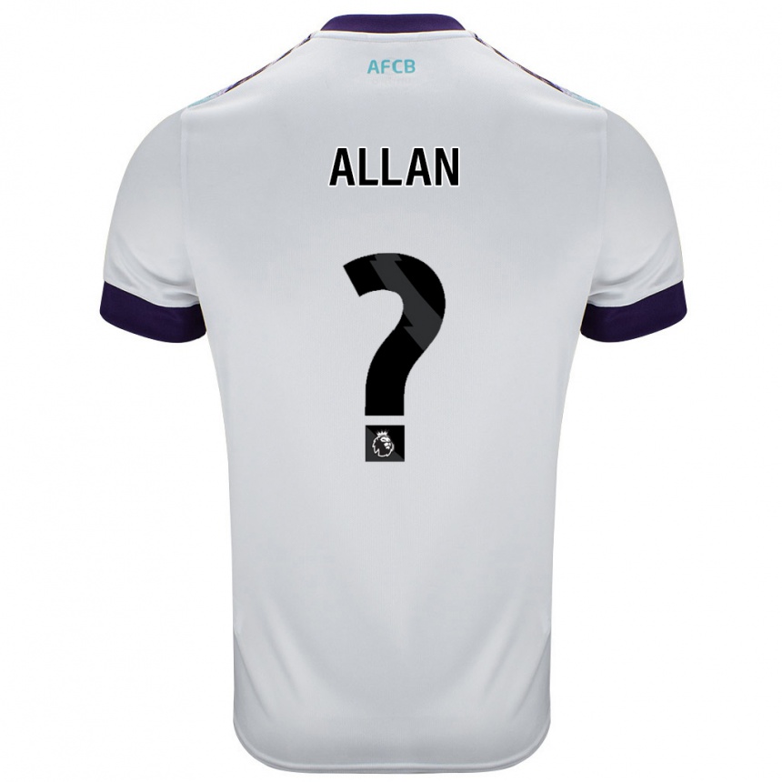 Kids Football Mack Allan #0 White Green Purple Away Jersey 2024/25 T-Shirt Nz