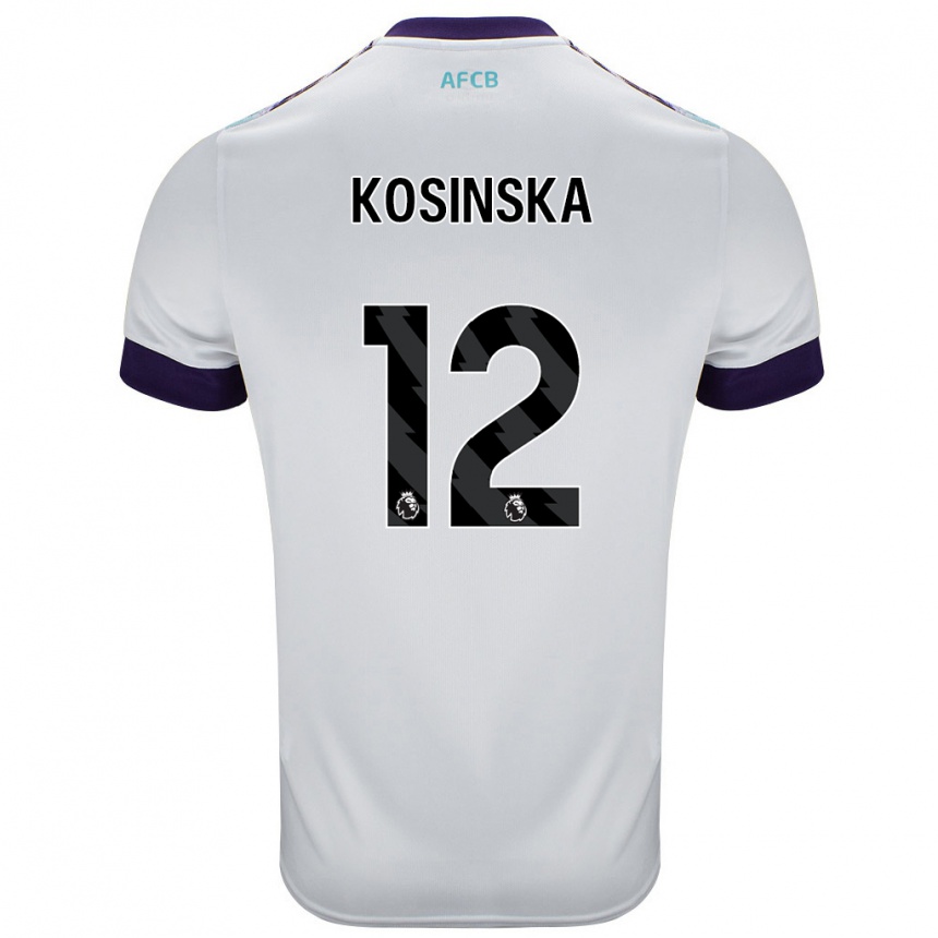 Kids Football Daniela Kosinska #12 White Green Purple Away Jersey 2024/25 T-Shirt Nz