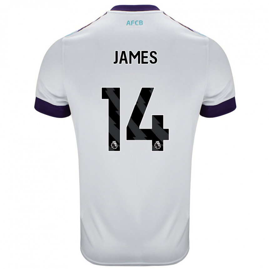 Kids Football Katie James #14 White Green Purple Away Jersey 2024/25 T-Shirt Nz