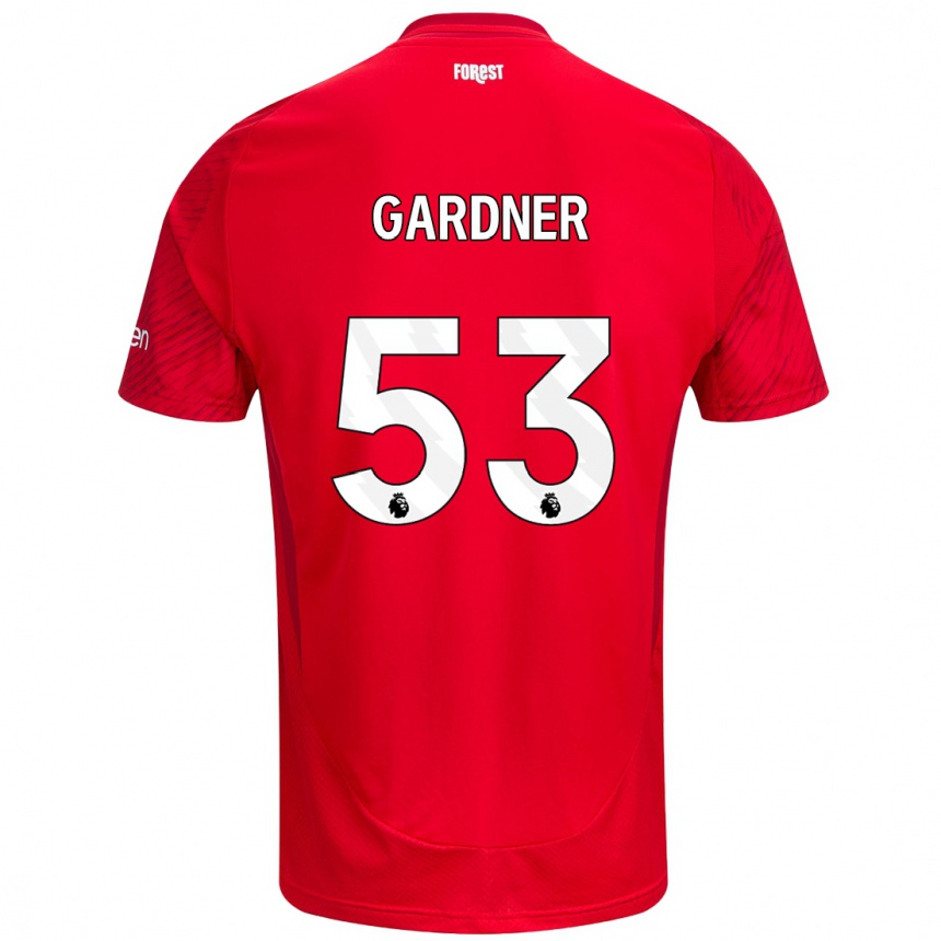 Men Football Joe Gardner #53 Red White Home Jersey 2024/25 T-Shirt Nz