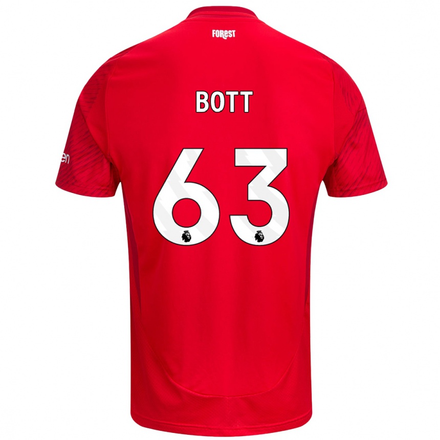 Men Football Aaron Bott #63 Red White Home Jersey 2024/25 T-Shirt Nz