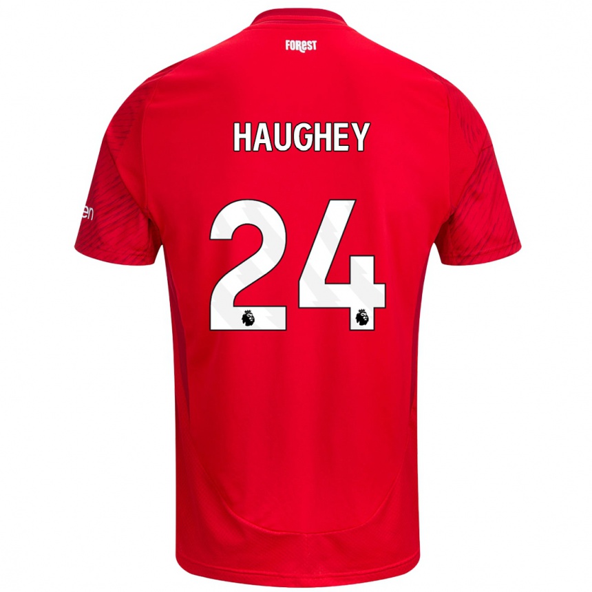 Men Football Ella Haughey #24 Red White Home Jersey 2024/25 T-Shirt Nz