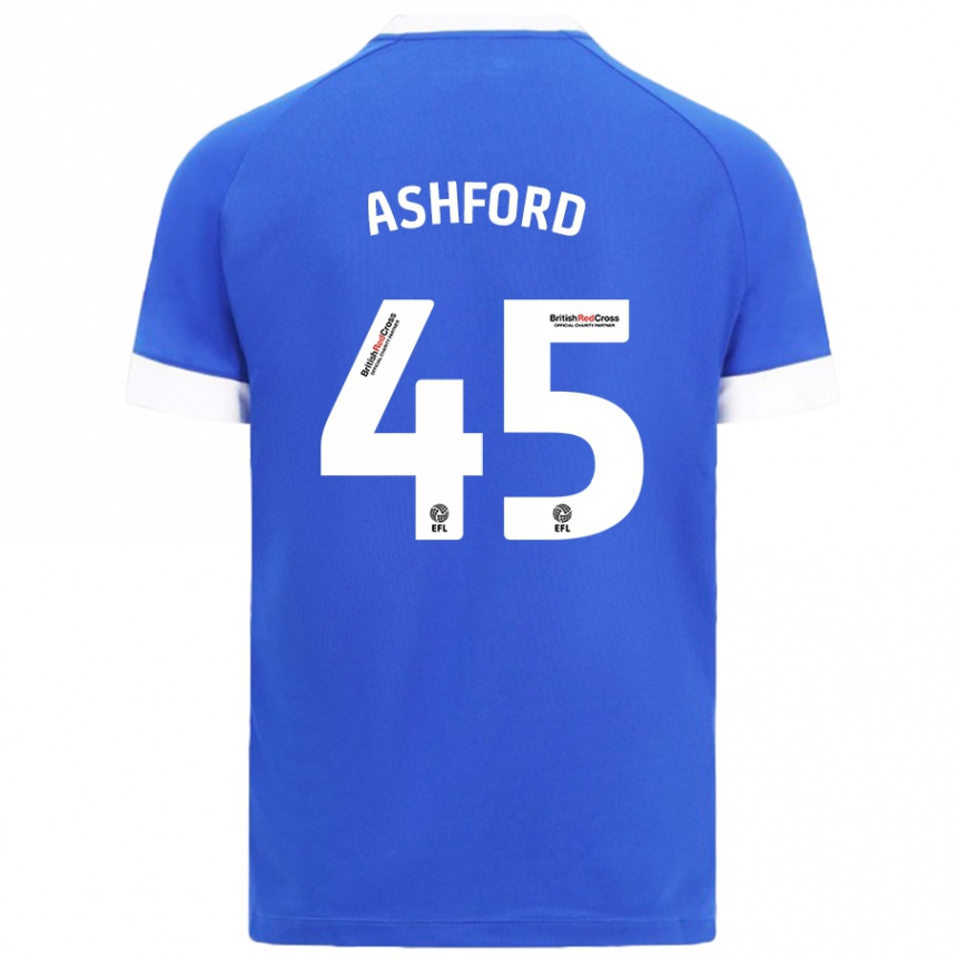 Men Football Cian Ashford #45 Sky Blue Home Jersey 2024/25 T-Shirt Nz