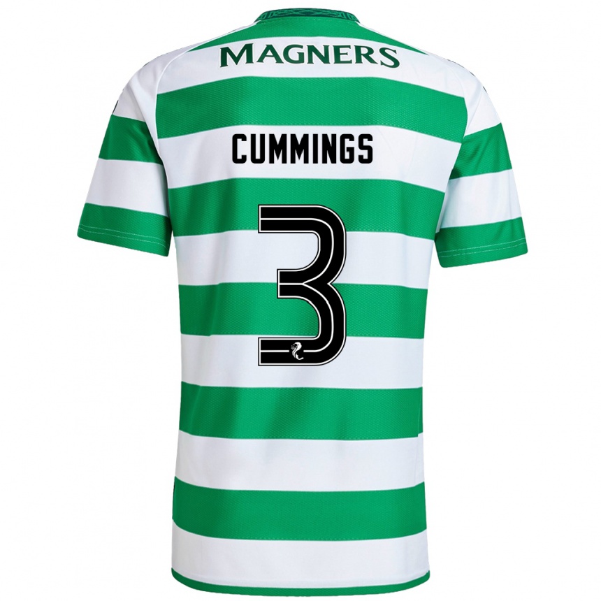 Men Football Sydney Cummings #3 Green White Home Jersey 2024/25 T-Shirt Nz