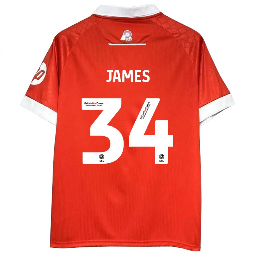 Men Football Aaron James #34 Red White Home Jersey 2024/25 T-Shirt Nz