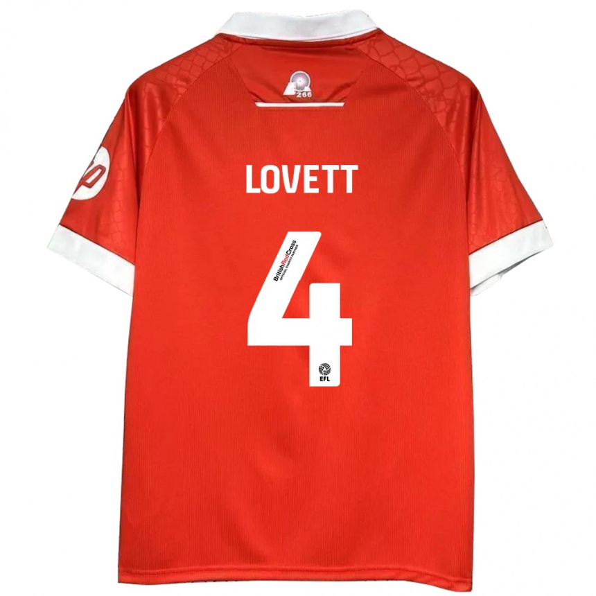 Men Football Erin Lovett #4 Red White Home Jersey 2024/25 T-Shirt Nz