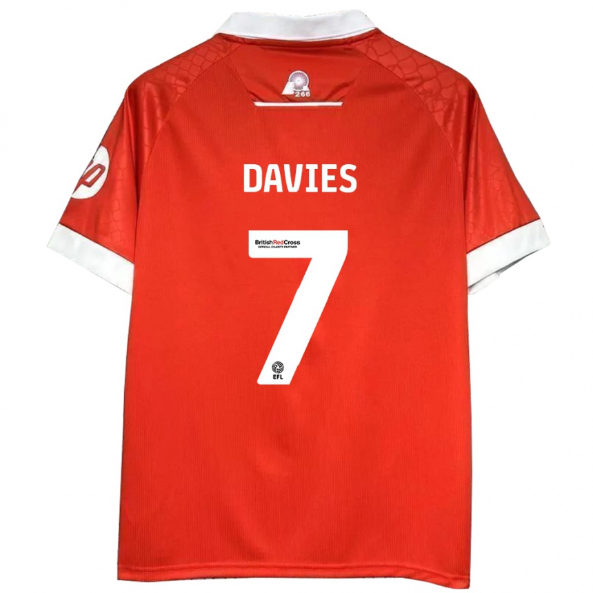 Men Football Jordan Davies #7 Red White Home Jersey 2024/25 T-Shirt Nz