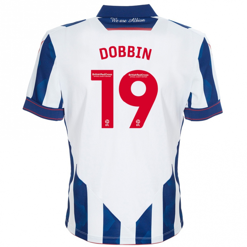 Men Football Lewis Dobbin #19 White Dark Blue Home Jersey 2024/25 T-Shirt Nz