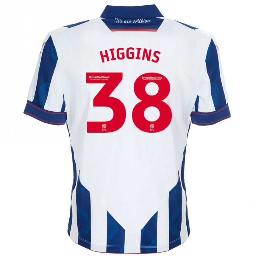 Men Football Akeel Higgins #38 White Dark Blue Home Jersey 2024/25 T-Shirt Nz