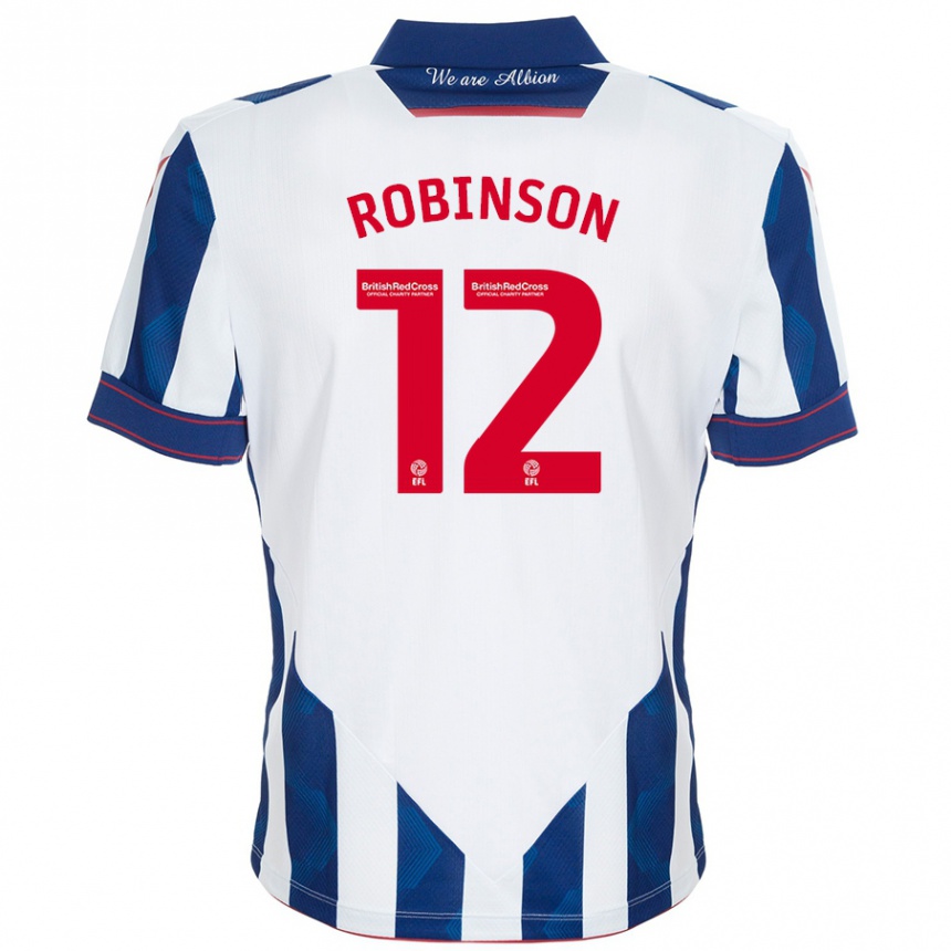 Men Football Leanne Robinson #12 White Dark Blue Home Jersey 2024/25 T-Shirt Nz