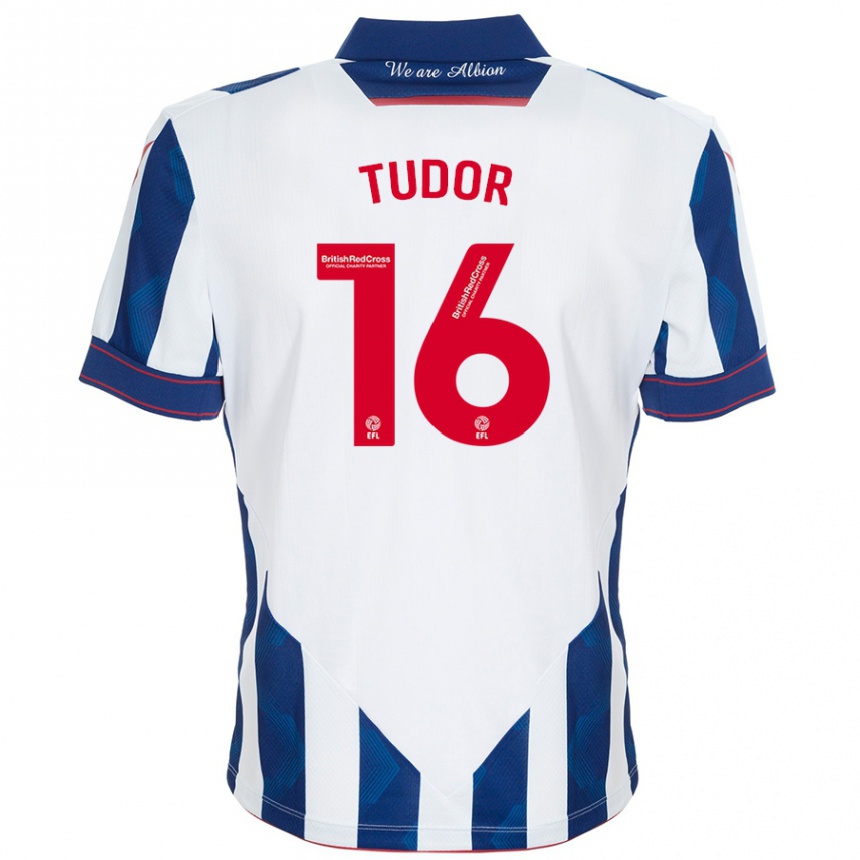 Men Football Sophie Tudor #16 White Dark Blue Home Jersey 2024/25 T-Shirt Nz